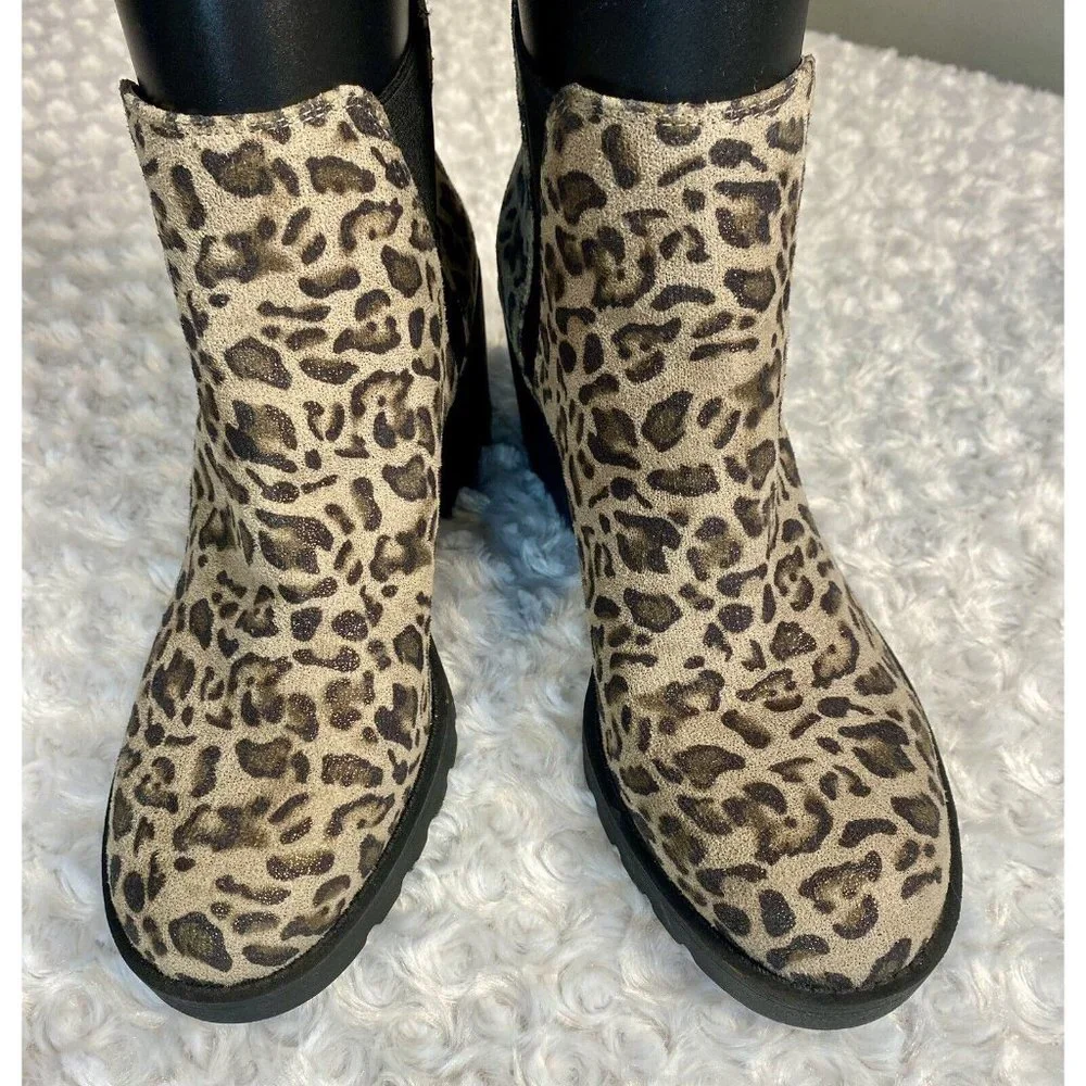 Xappeal Size 9 Laura Chunky Heeled Booties Cheetah Print Gold Fleck - Picture 2 of 10